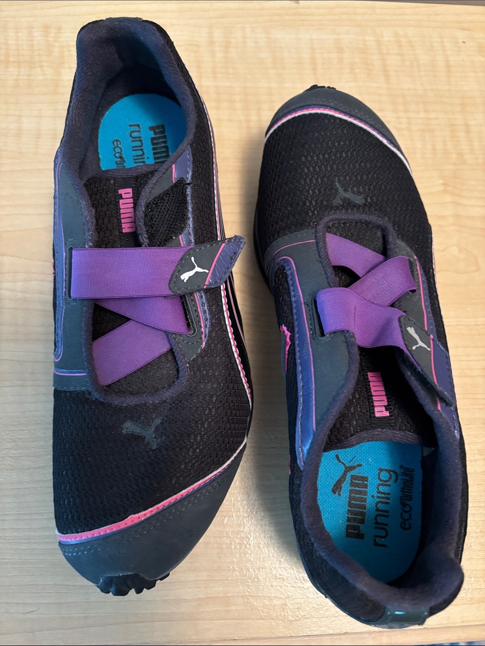 NEW- Puma Women’s Black Running “ecoOrthoLite” Shoes w Purple & Pink Accents - 8